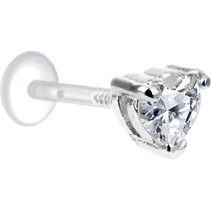 16 Gauge 3/8 Clear CZ Heart Bioplast Tragus Labret Monroe