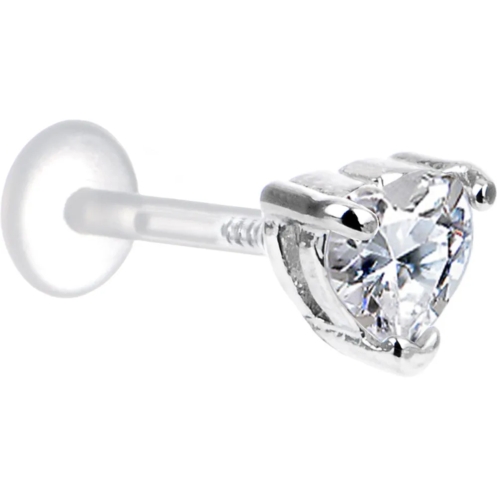 16 Gauge 3/8 Clear CZ Heart Bioplast Tragus Labret Monroe