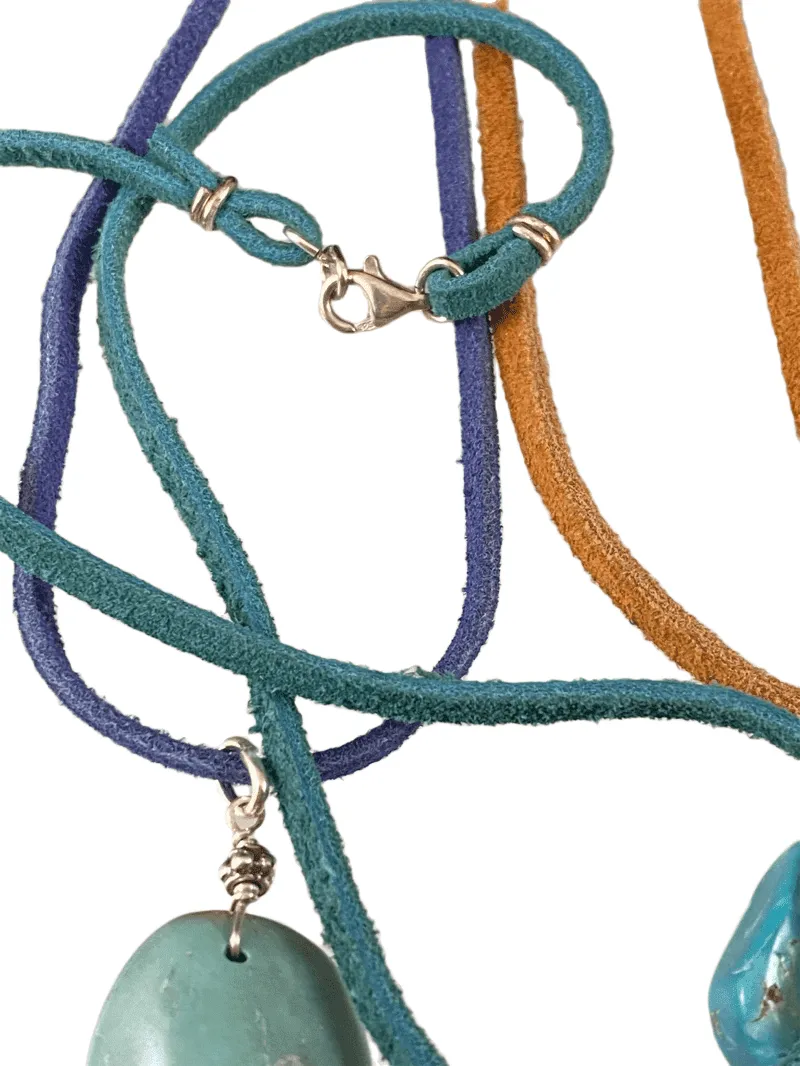 16" Turquoise on Colored Suede Necklace / 2