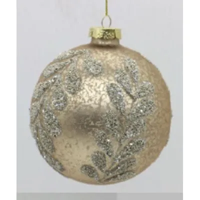 4" Glass Ball with Silver Beaded Branch Pattern Ornament