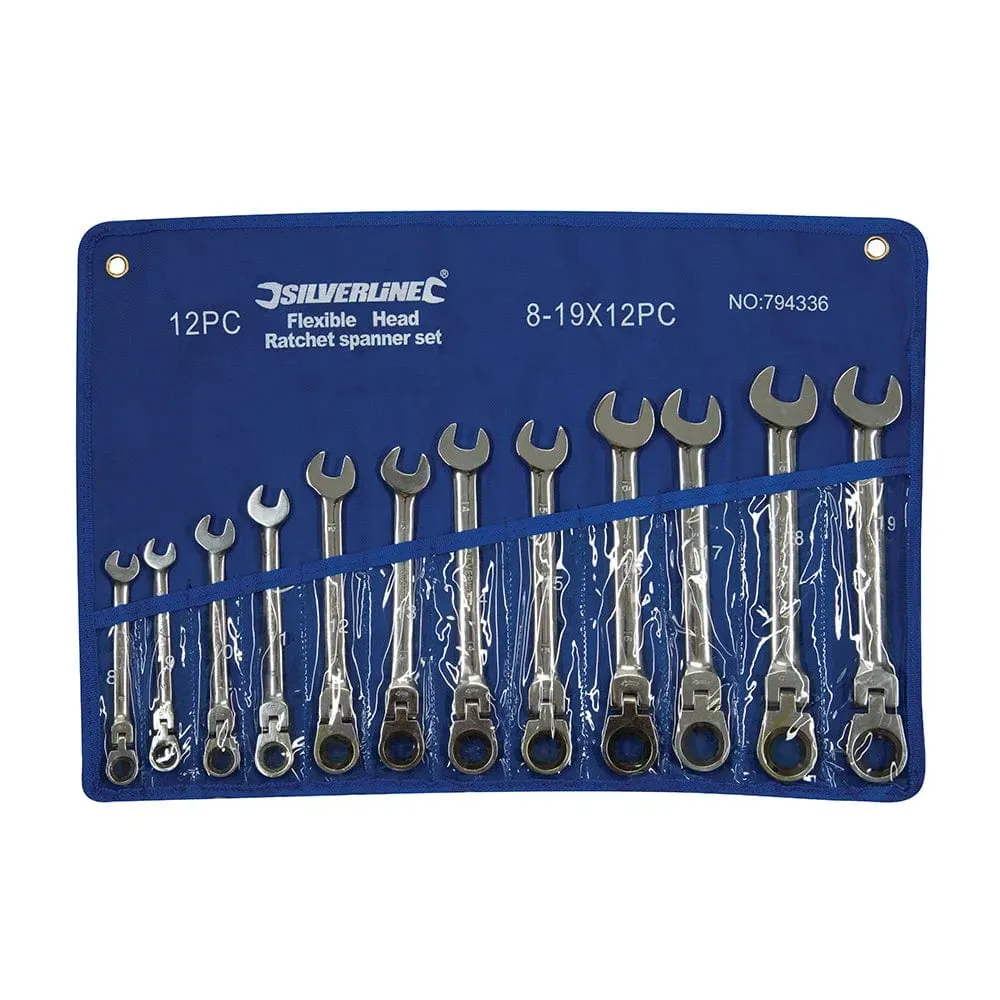 8 - 19MM FLEXIBLE HEAD RATCHET SPANNER SET 12PCE 794336