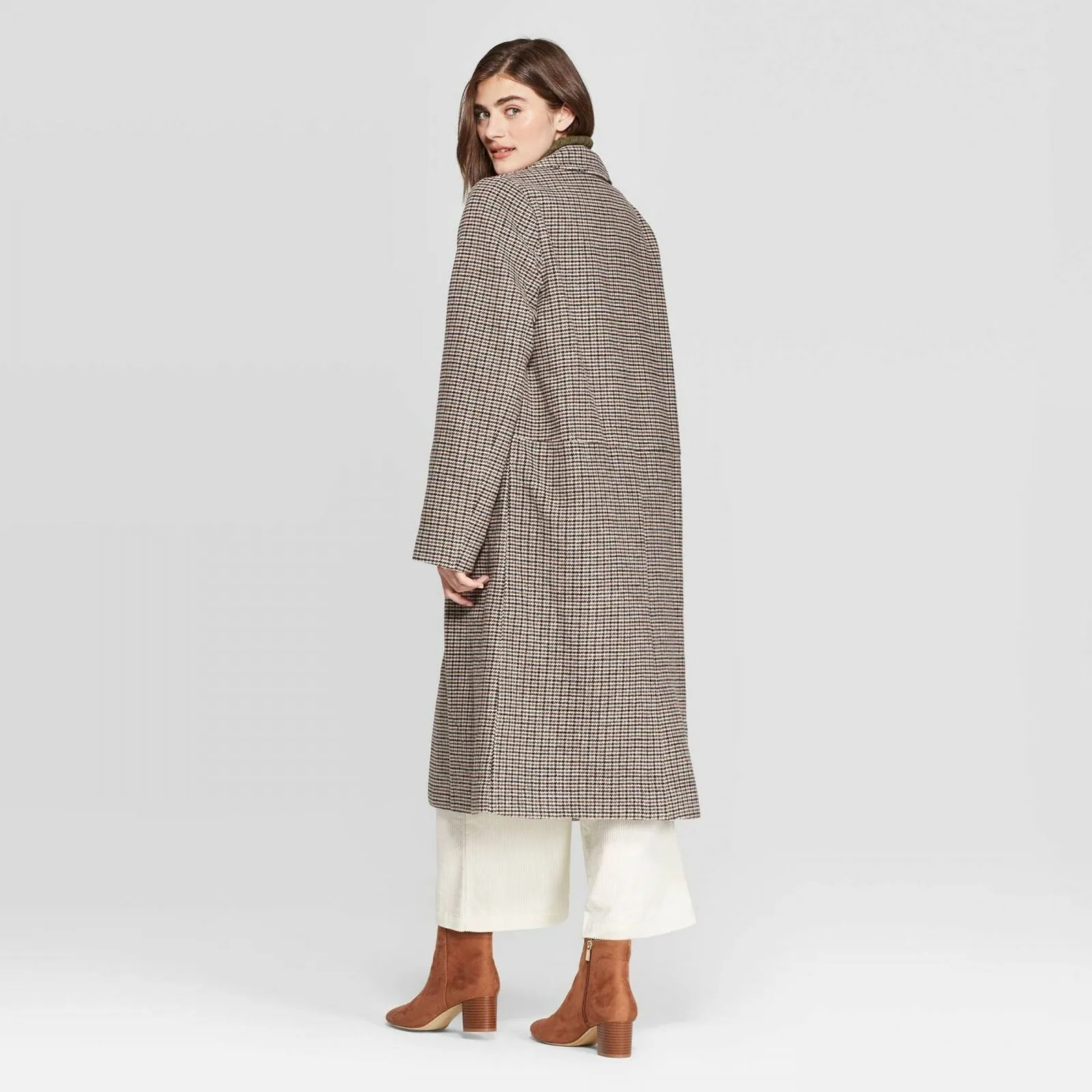 A New Day Women's Plaid Single Breasted Top Coat Brown Medium