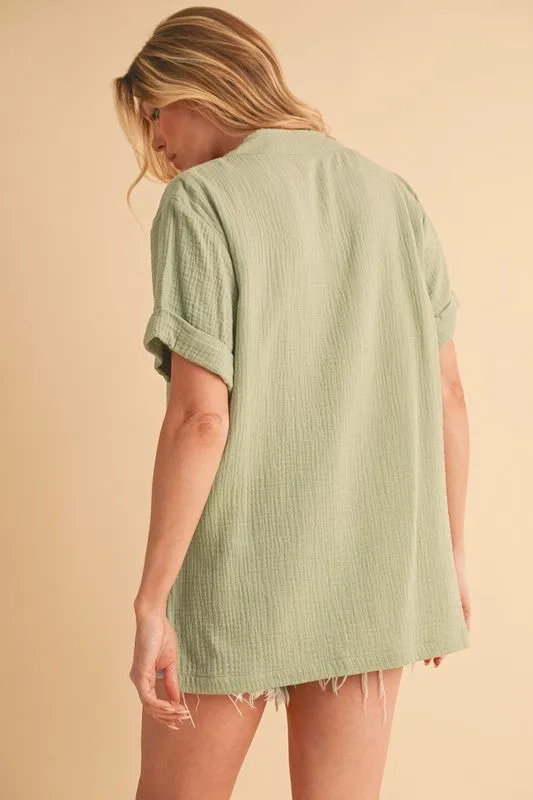 Aemi   Co Side Slit V-Neck Short Sleeve Blouse