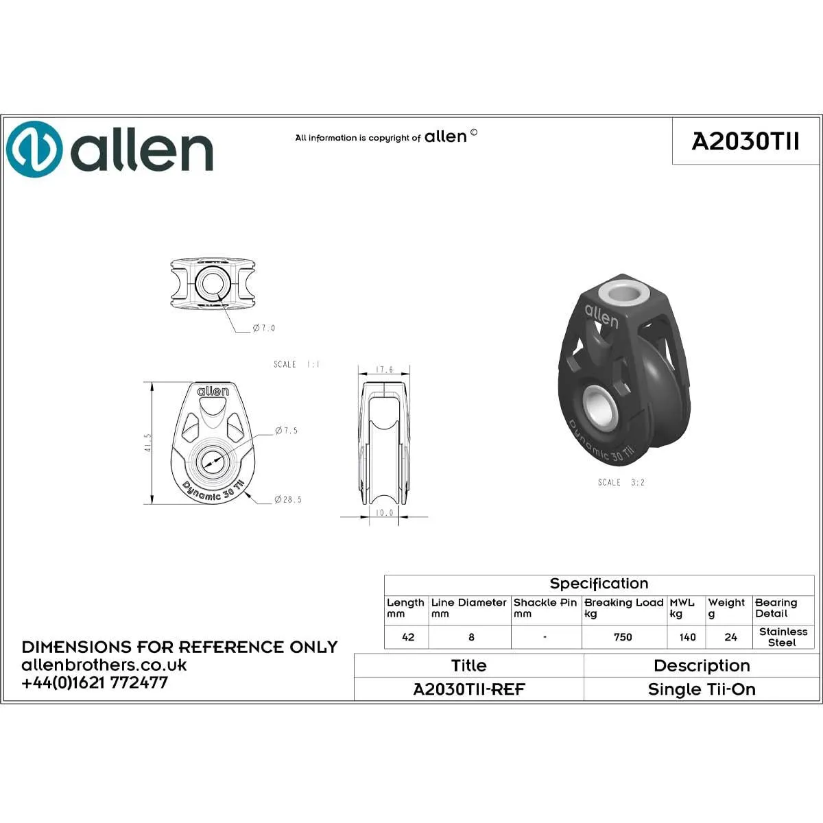 Allen 30mm Single Tii On Block
