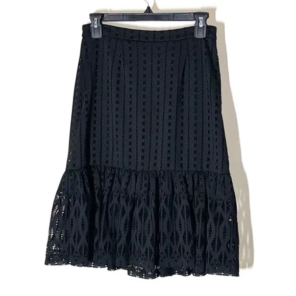 Anthropologie Moulinette Soeurs Black Eyelet Lace Trumpet Skirt Size Small