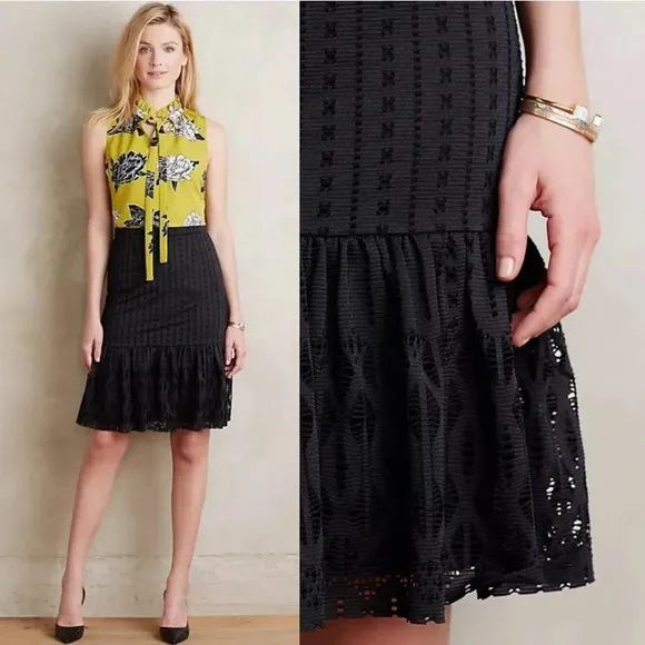 Anthropologie Moulinette Soeurs Black Eyelet Lace Trumpet Skirt Size Small