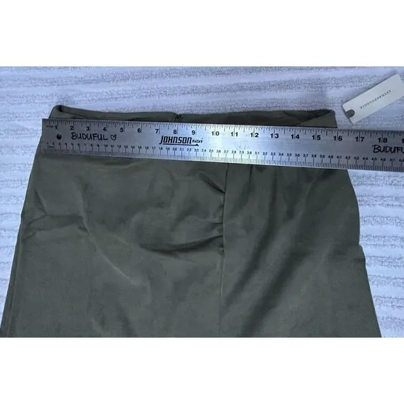 Anthropologie Roxanna Suede Mini Skirt Moss Green Size 12 Lined Ruched New $98