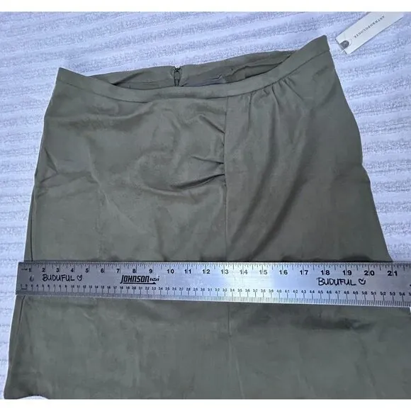 Anthropologie Roxanna Suede Mini Skirt Moss Green Size 12 Lined Ruched New $98
