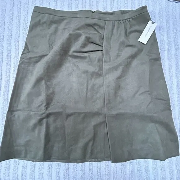 Anthropologie Roxanna Suede Mini Skirt Moss Green Size 12 Lined Ruched New $98