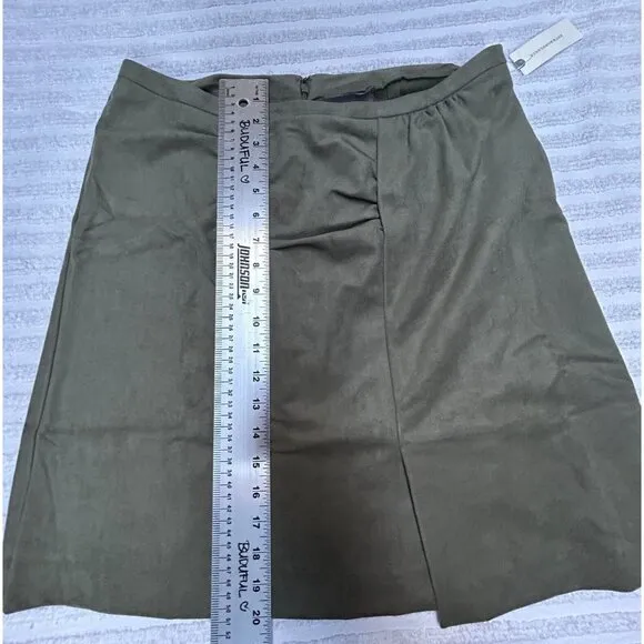 Anthropologie Roxanna Suede Mini Skirt Moss Green Size 12 Lined Ruched New $98