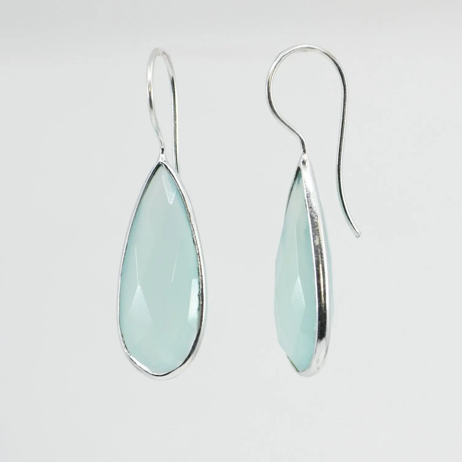 Aqua Chalcedony Teardrop Statement Earrings | Handcrafted Sterling Silver