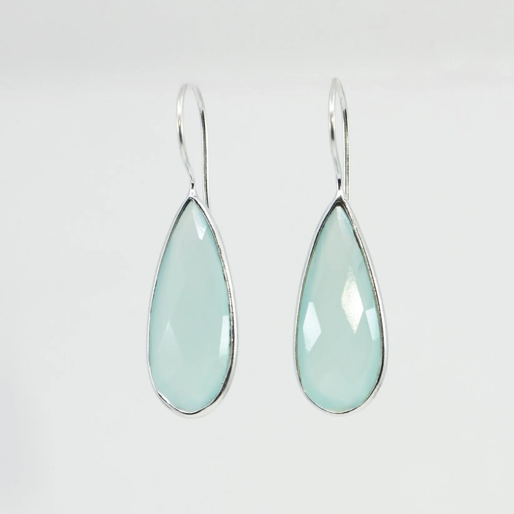 Aqua Chalcedony Teardrop Statement Earrings | Handcrafted Sterling Silver