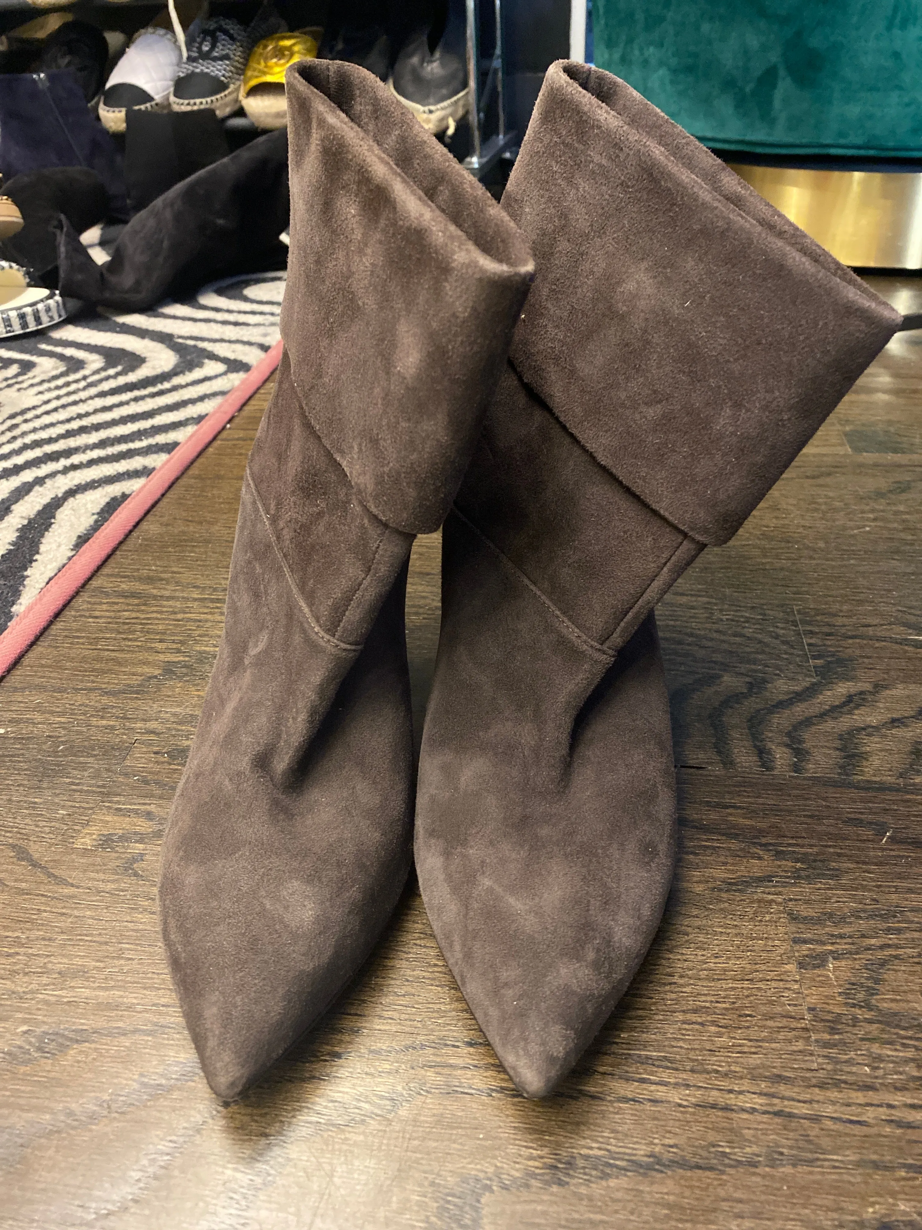 Aquazzura Brown Suede Folded Heeled Booties