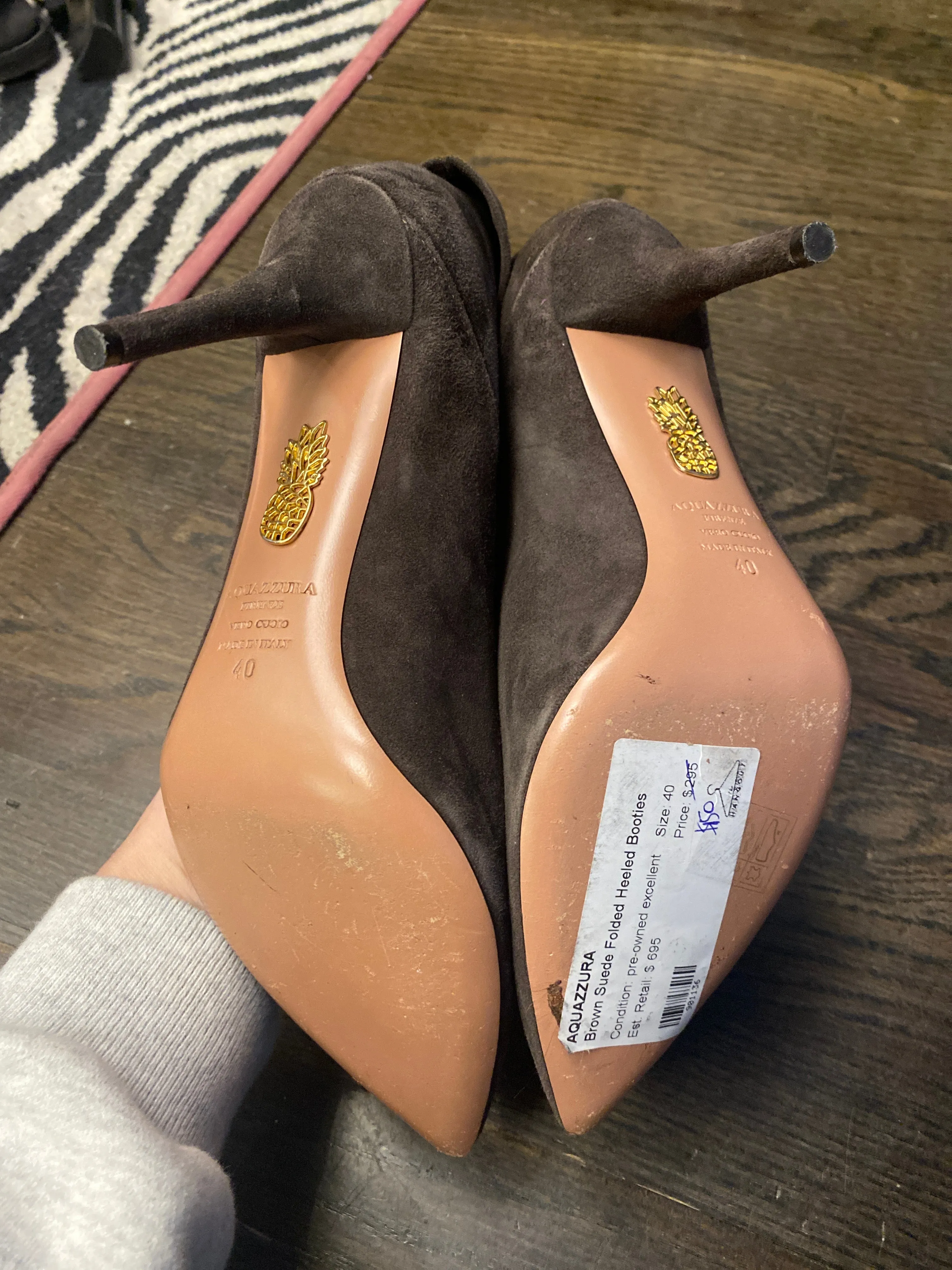 Aquazzura Brown Suede Folded Heeled Booties