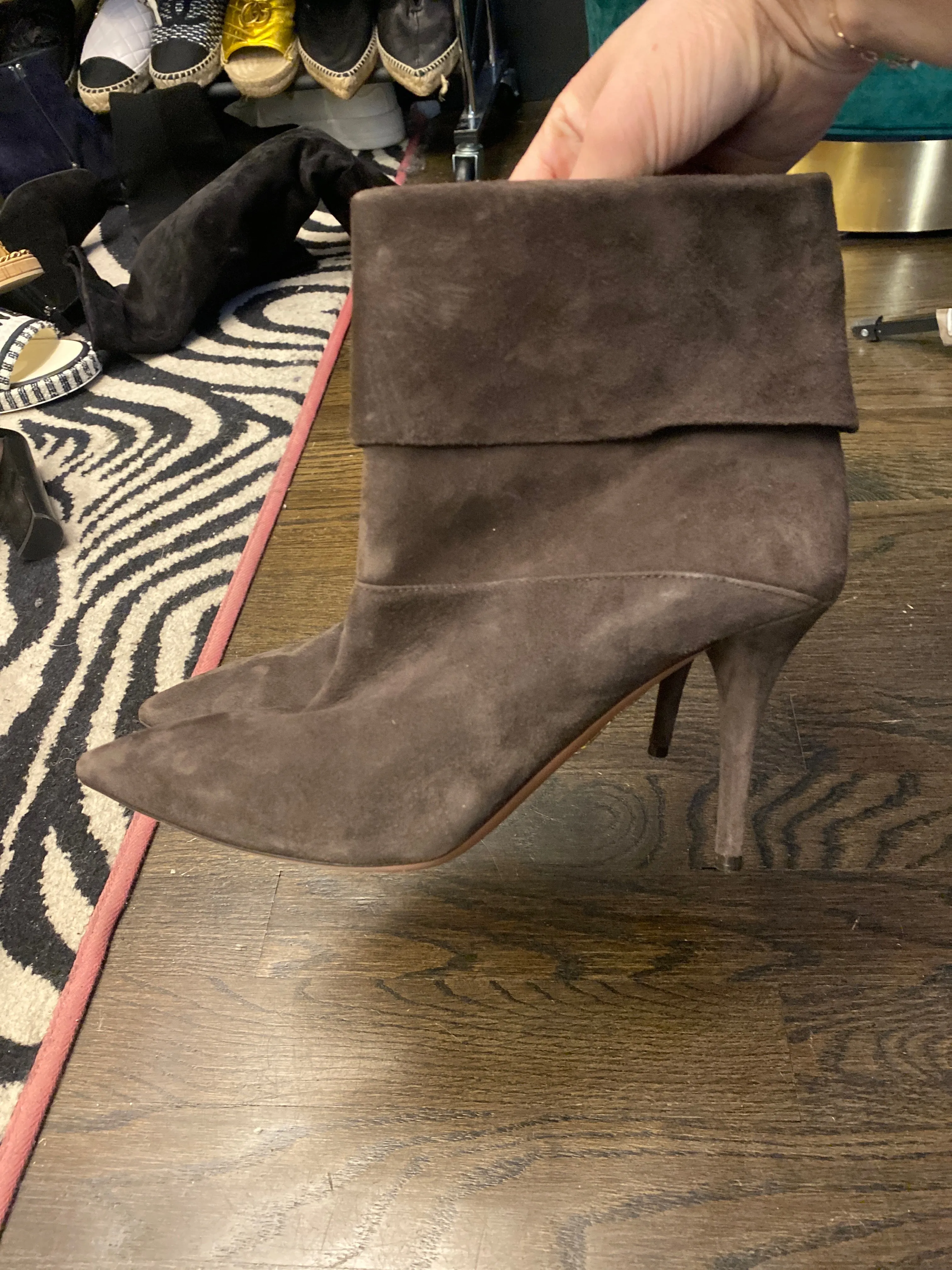 Aquazzura Brown Suede Folded Heeled Booties