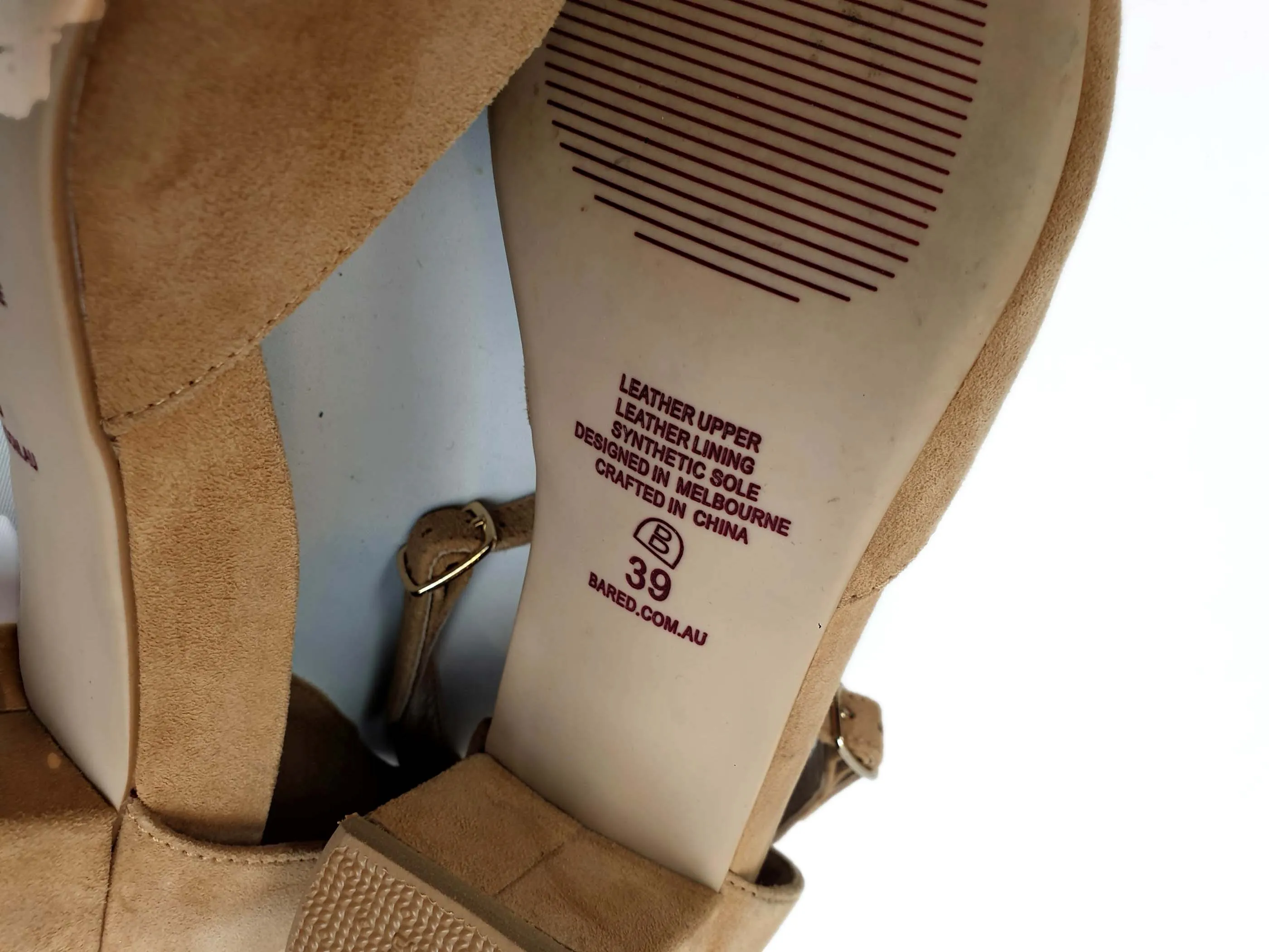 Bared tan suede low heel shoes size 39