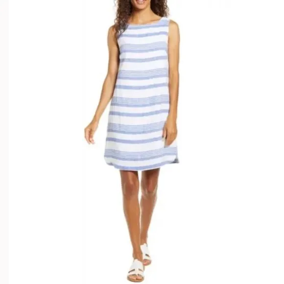 beachlunchlounge Alina Striped Linen Blend Shift Dress