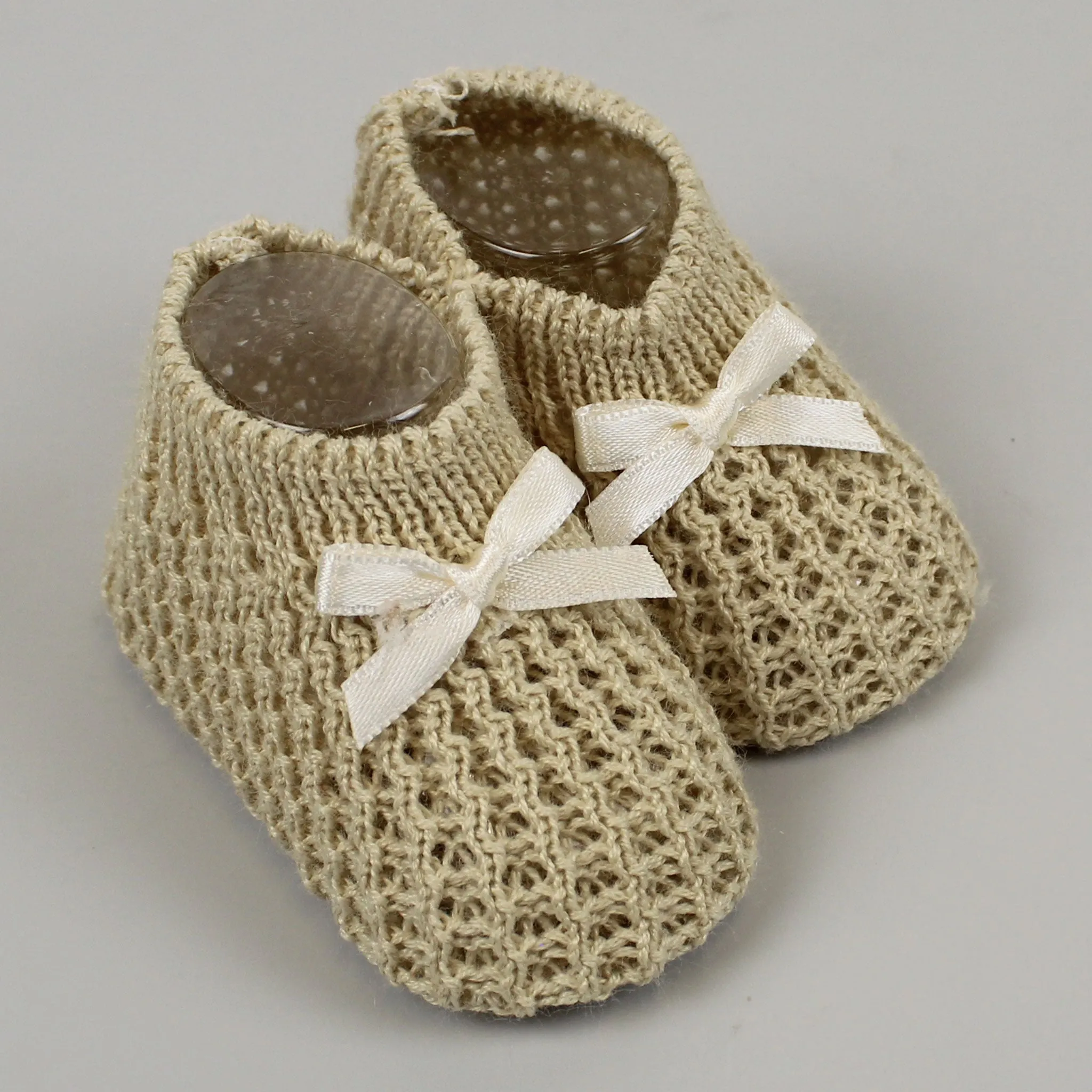 Beige Baby Knitted Booties - Newborn to 6 months