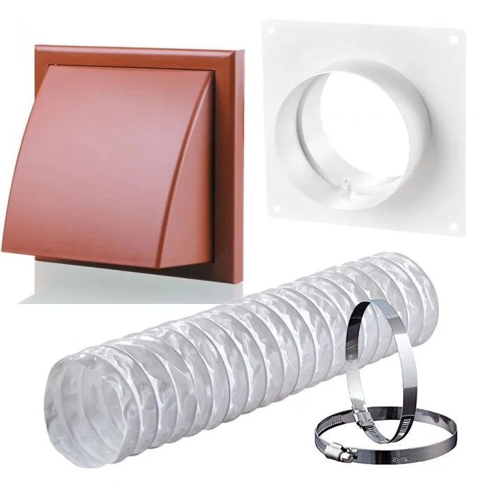 Blauberg DK-125-PVC-TER Ventilation PVC Flexible Duct Cowled Wall Kit 5" 125mm Terracotta