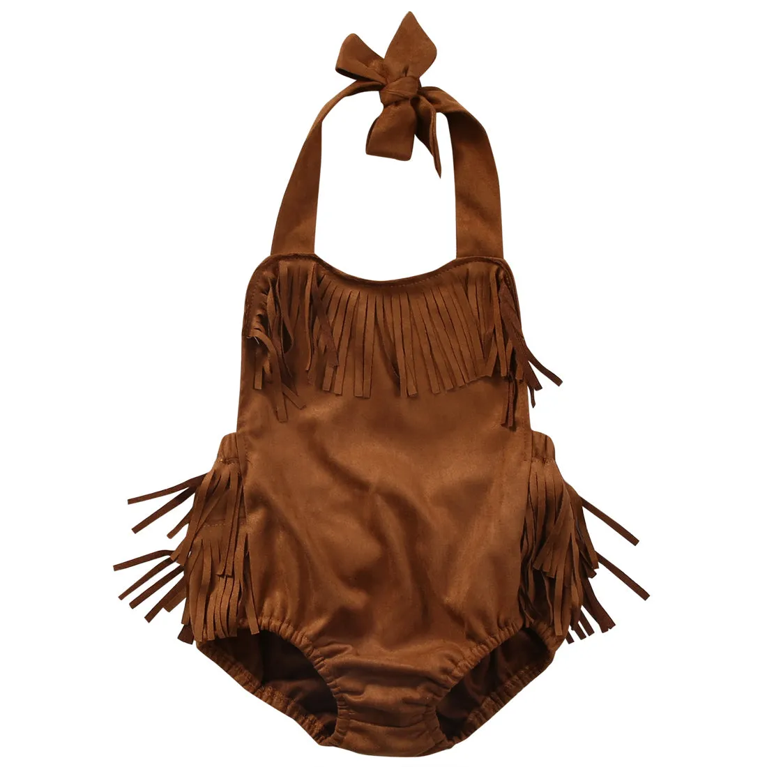Boho Babe Brown Suede Fringe Romper