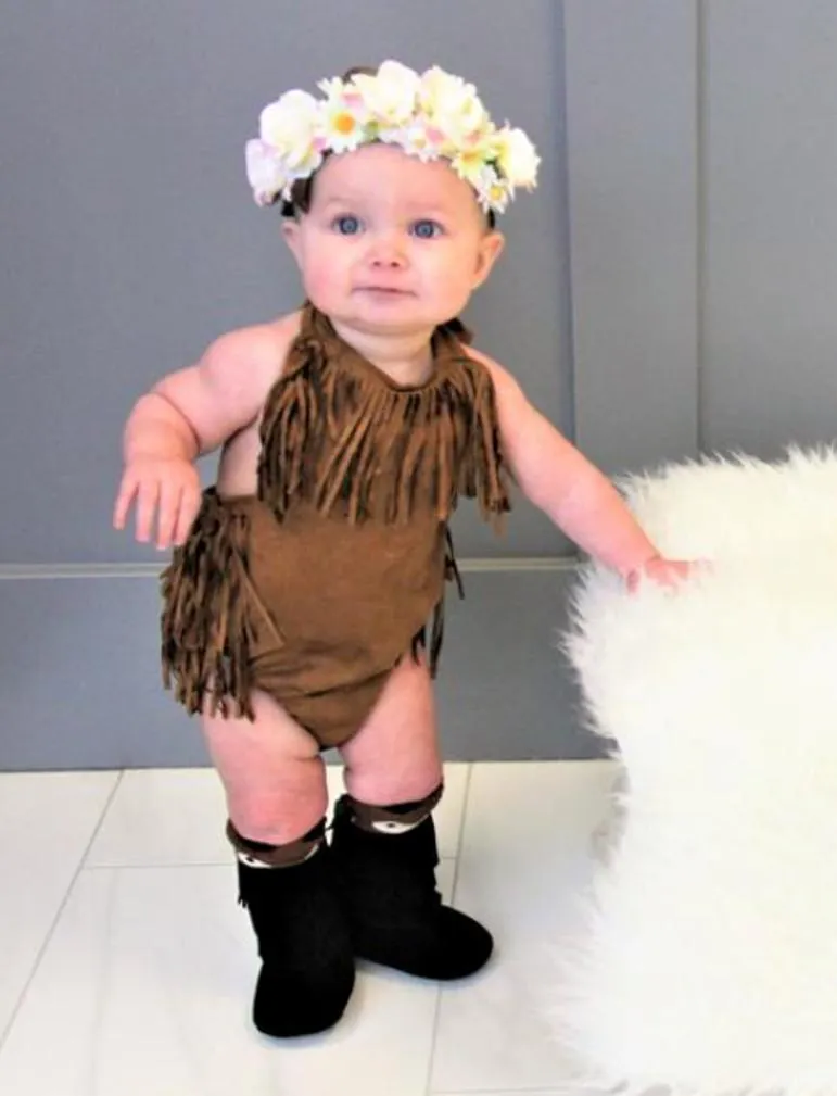Boho Babe Brown Suede Fringe Romper