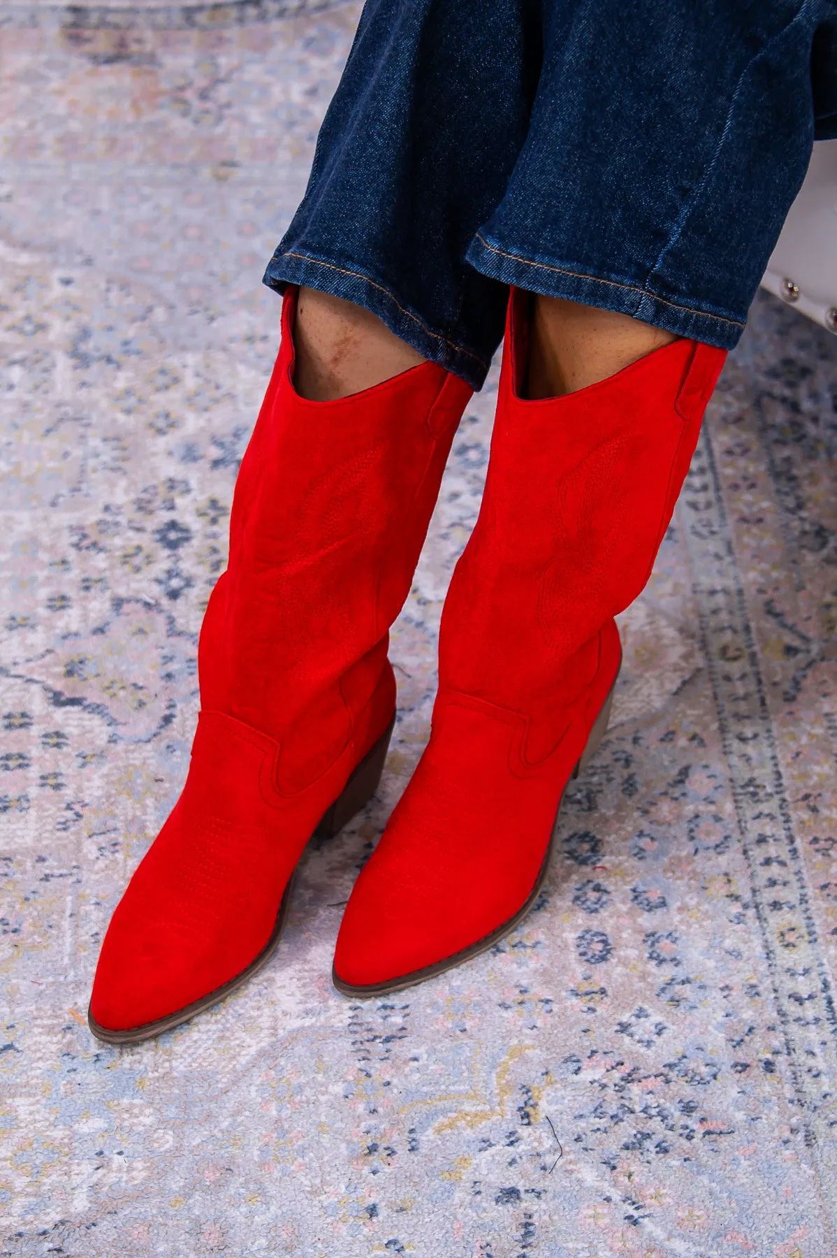 Boots Class And A Little Sass Red Solid Suede Cowgirl Boots - SHO2643RD