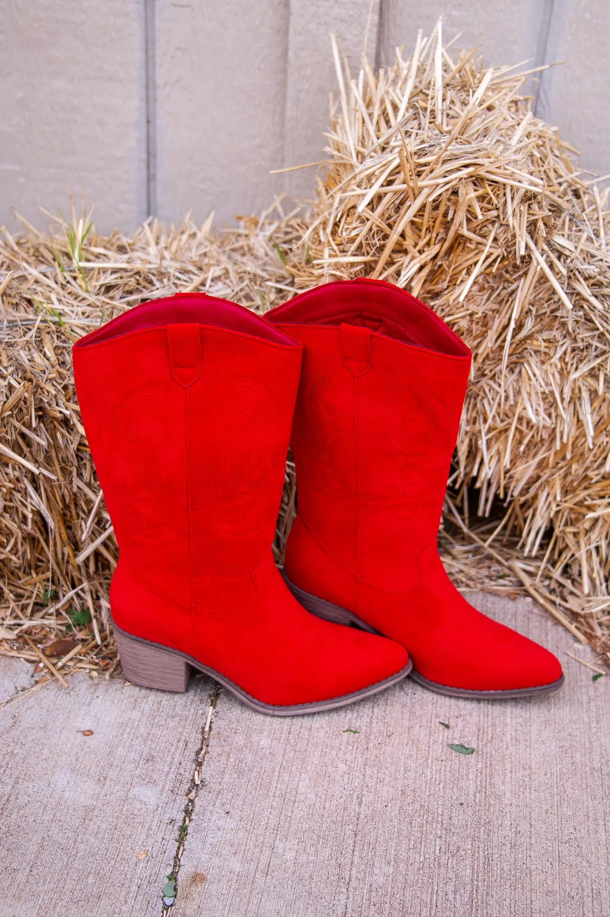 Boots Class And A Little Sass Red Solid Suede Cowgirl Boots - SHO2643RD