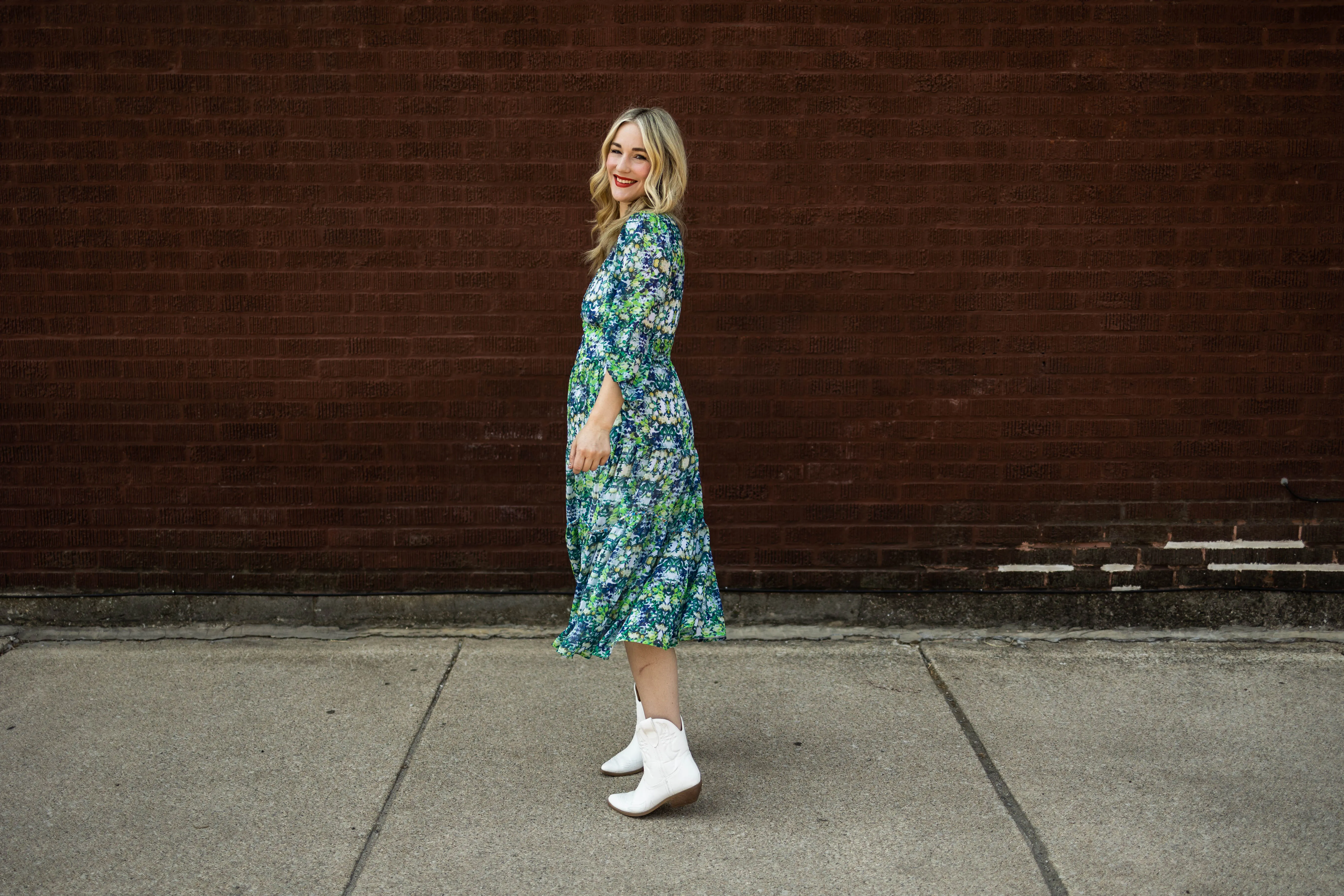 bree dress in blue green floral