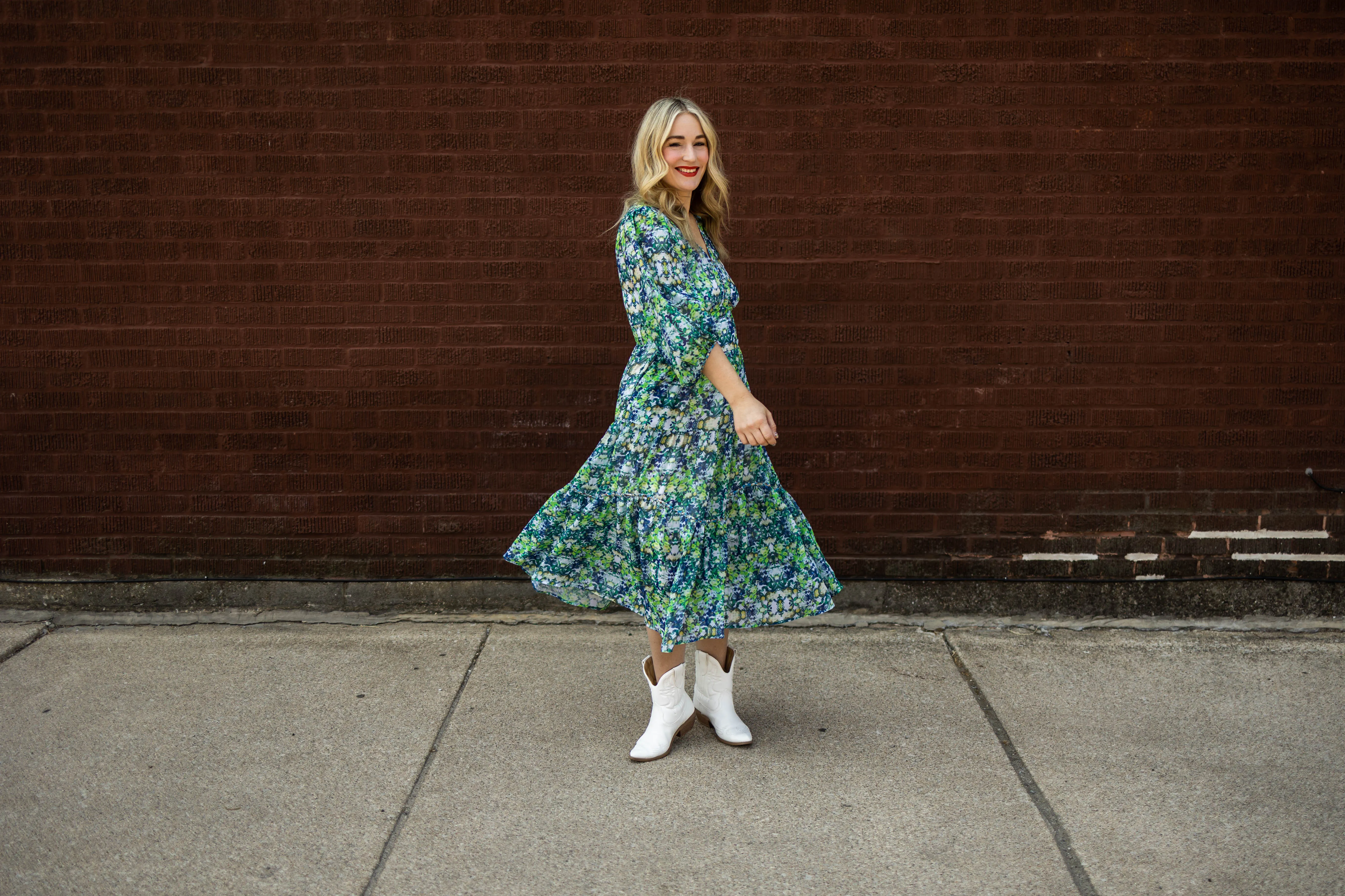 bree dress in blue green floral