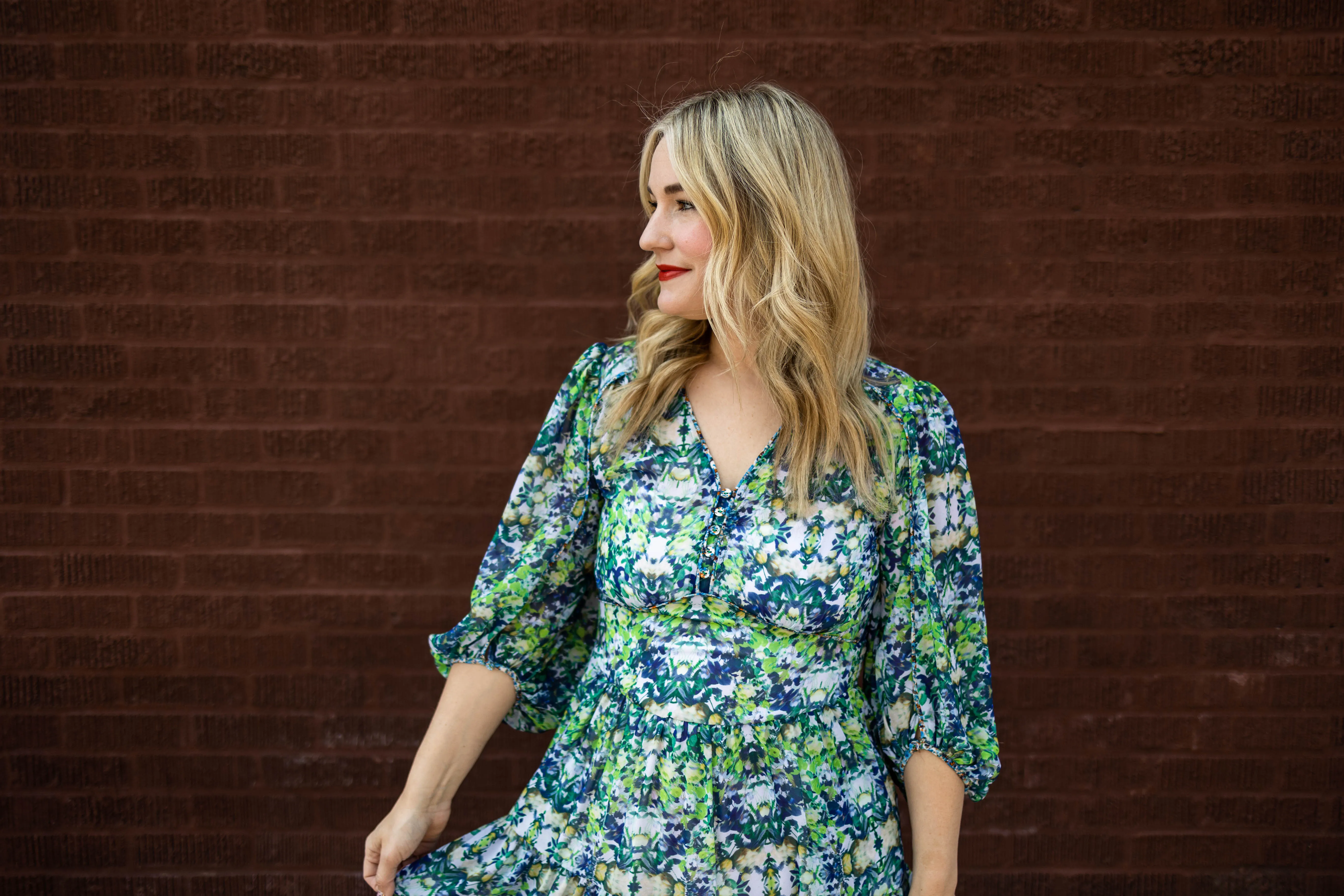 bree dress in blue green floral