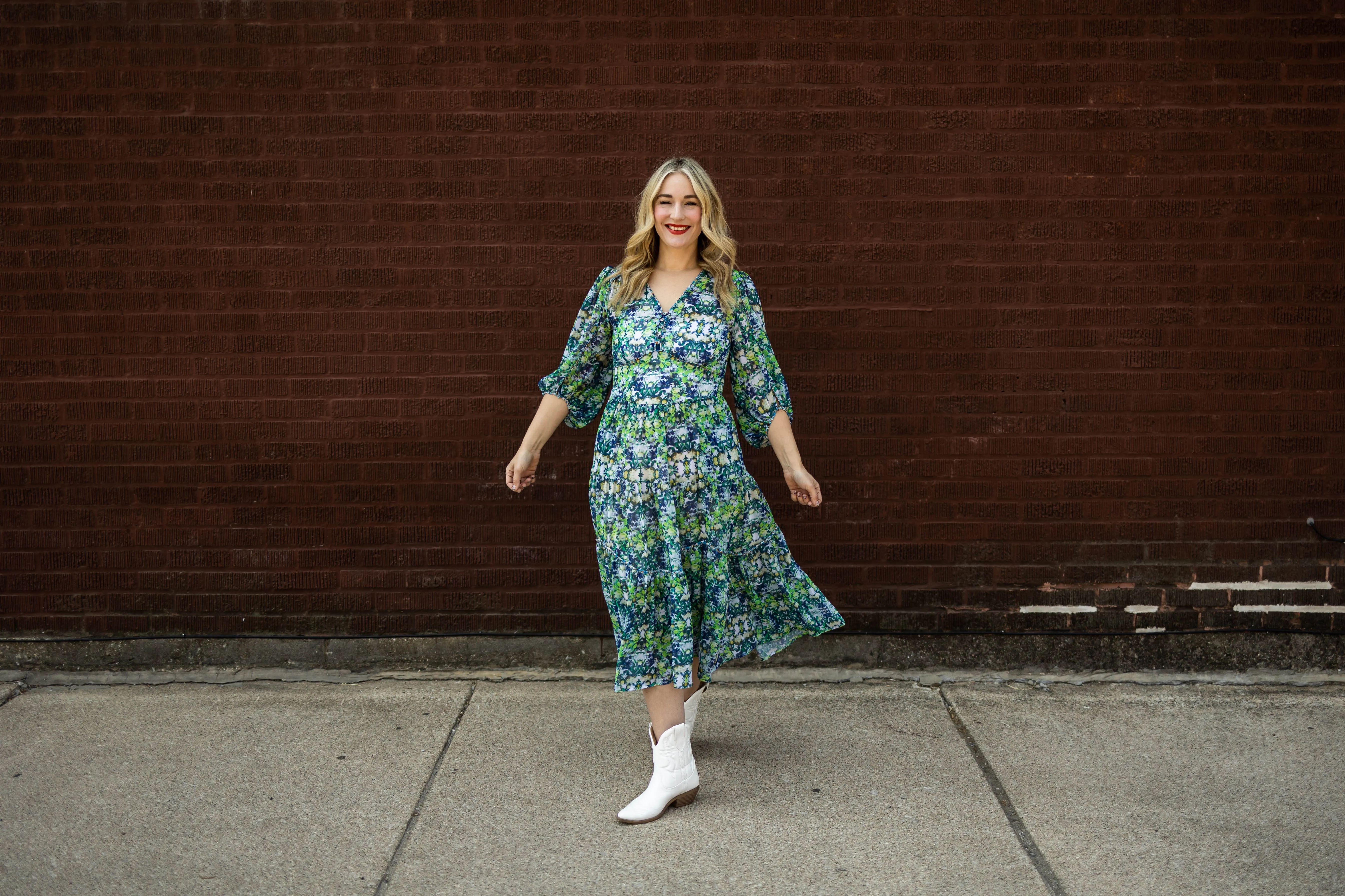 bree dress in blue green floral