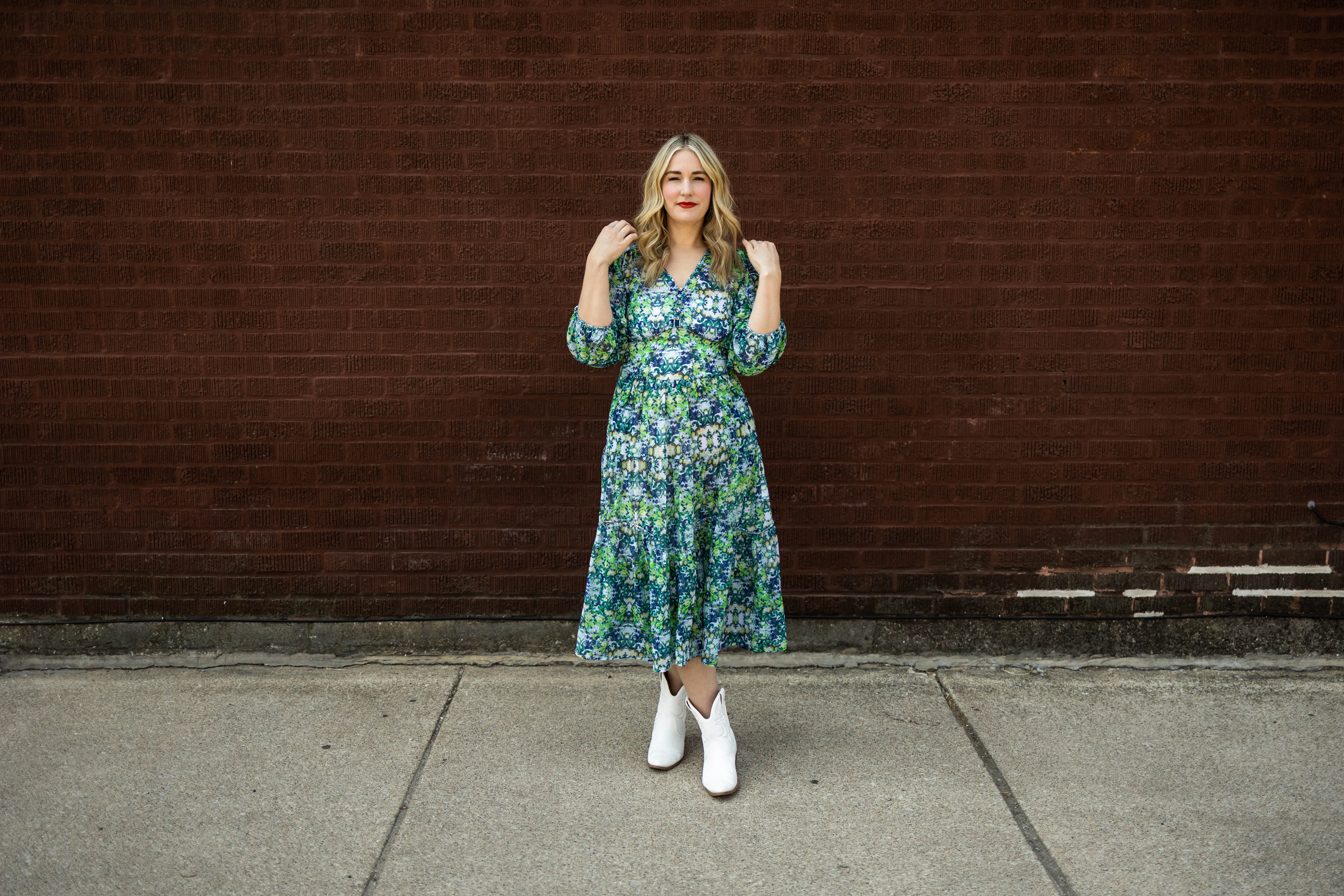 bree dress in blue green floral