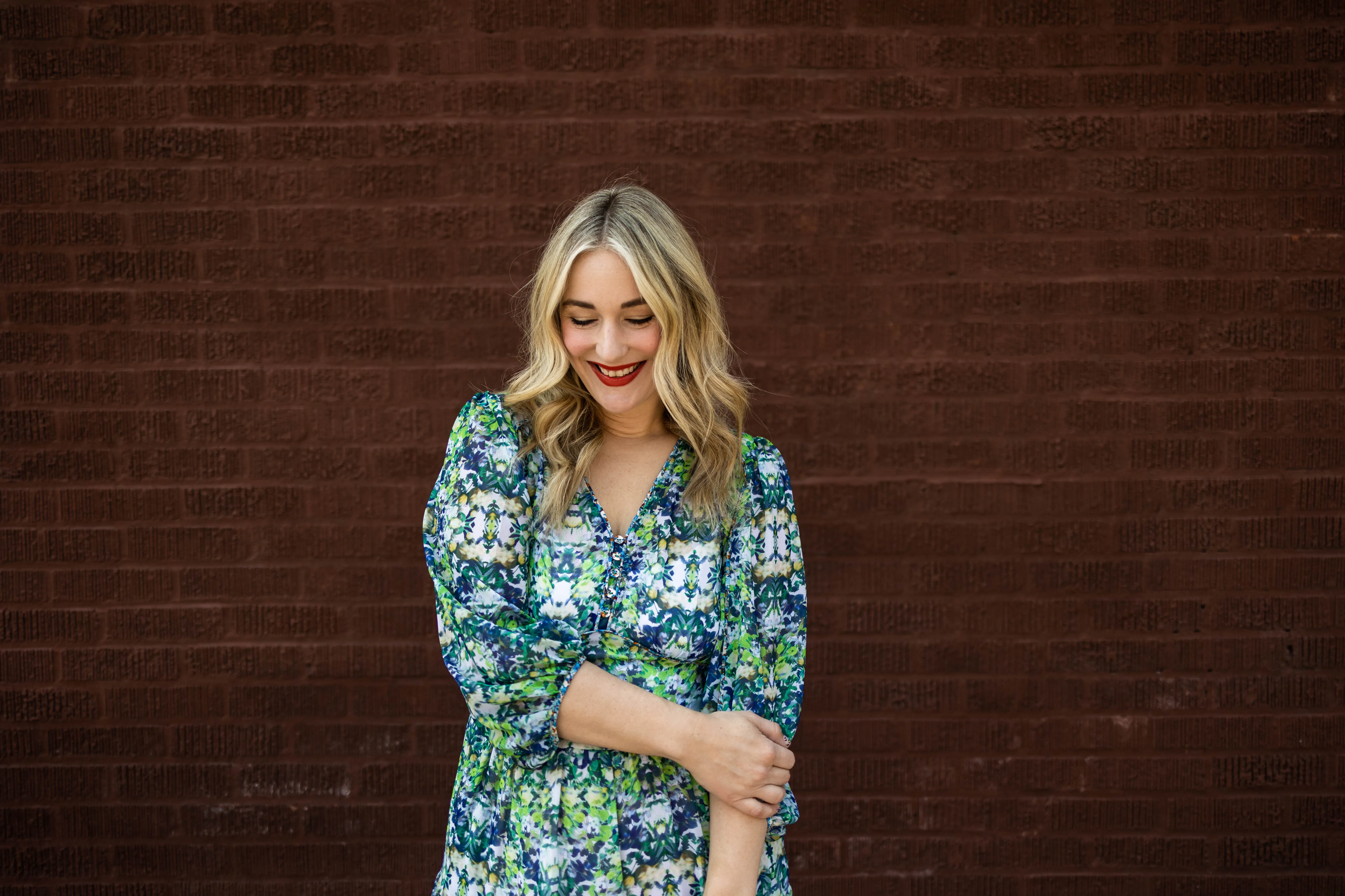 bree dress in blue green floral