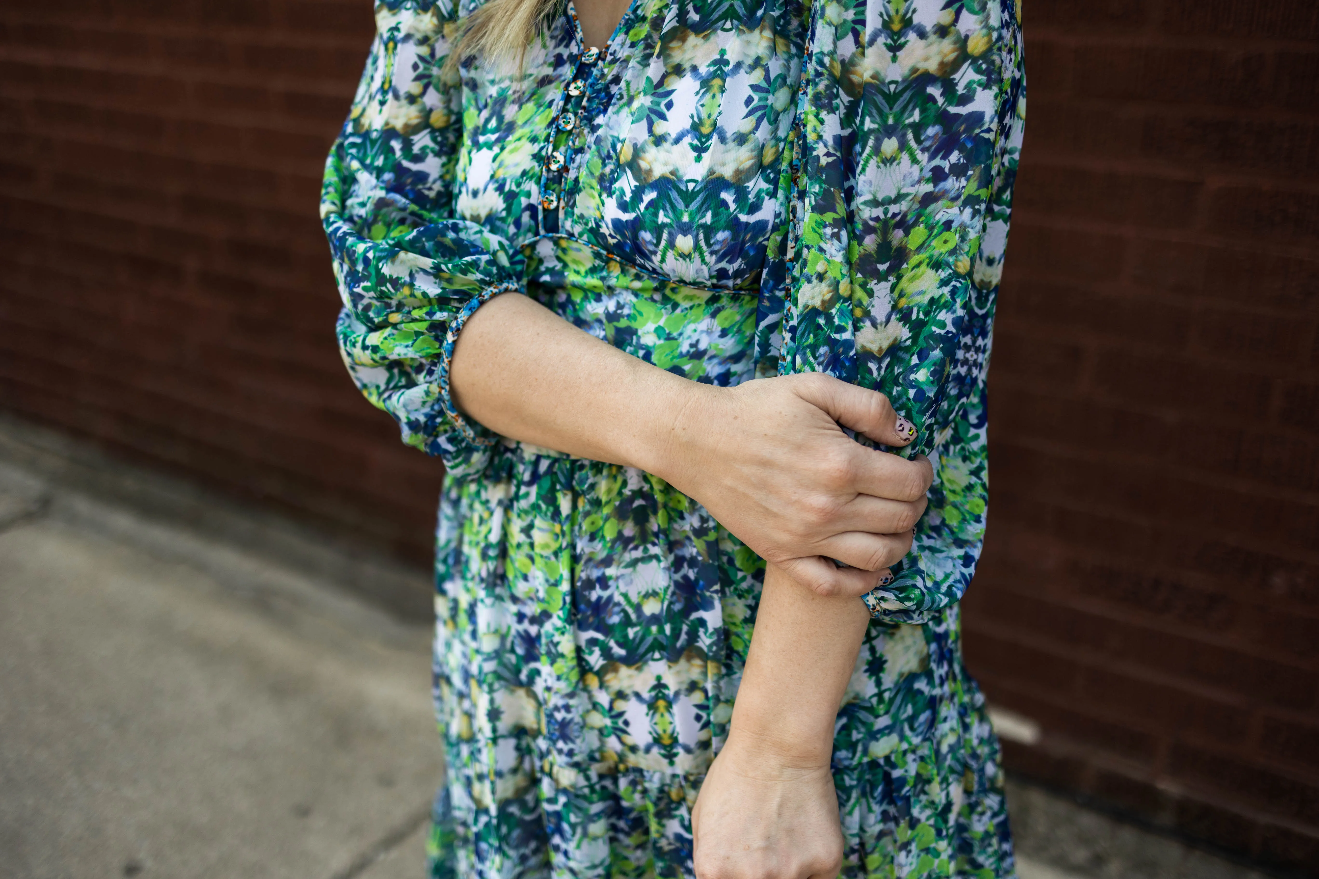 bree dress in blue green floral