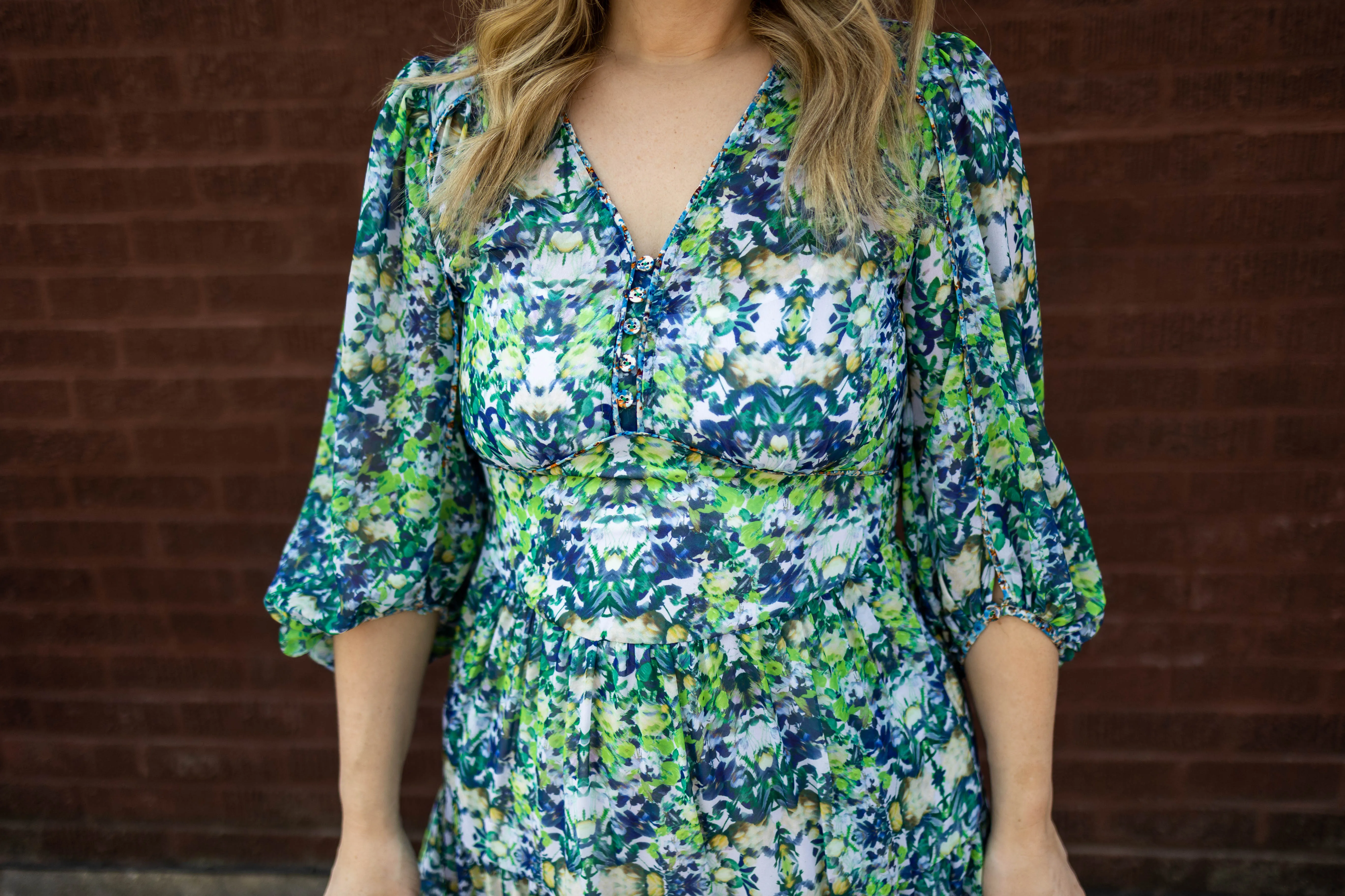 bree dress in blue green floral
