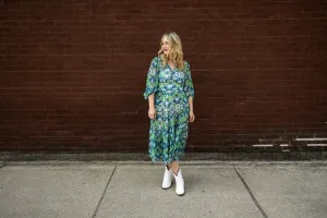bree dress in blue green floral