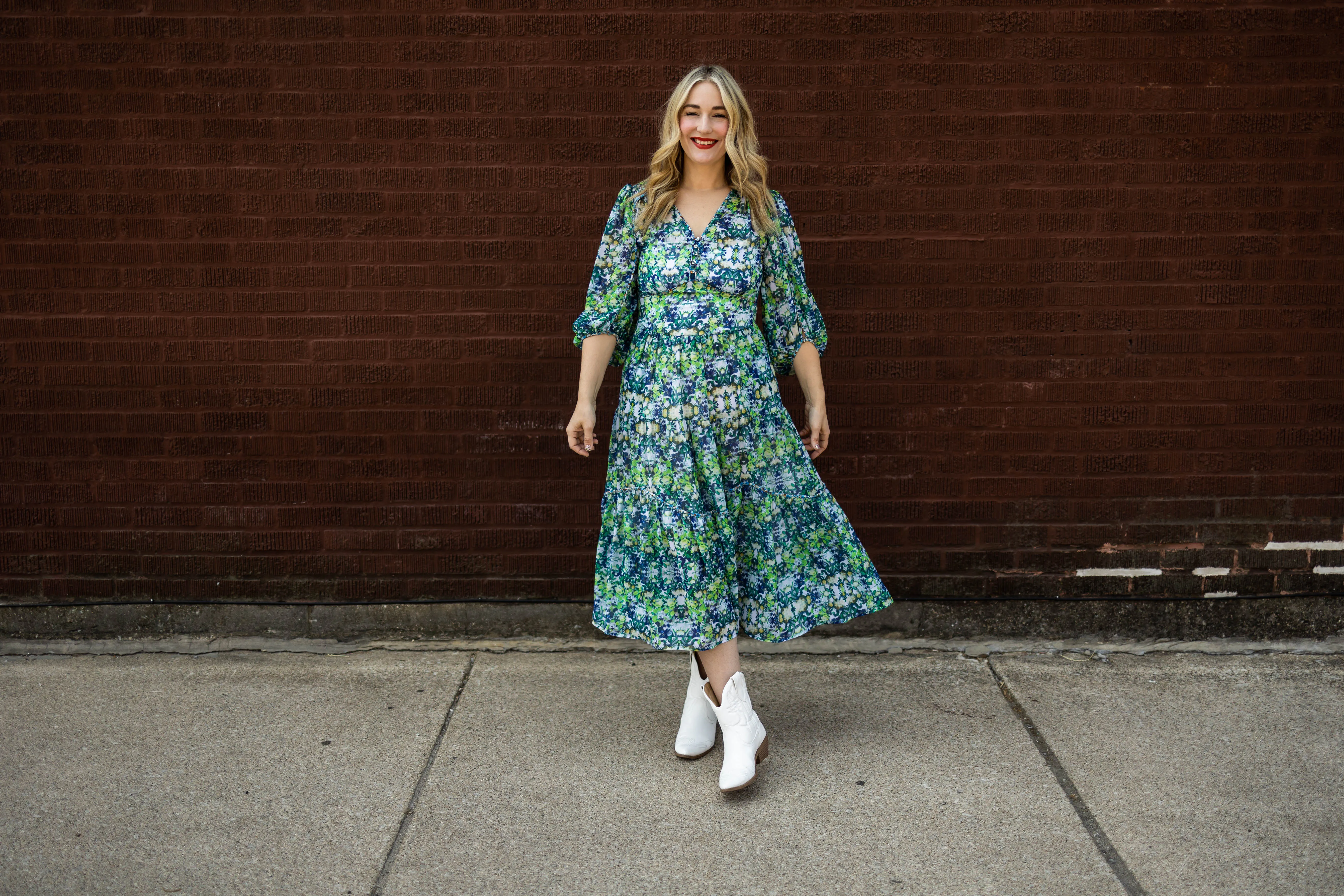bree dress in blue green floral