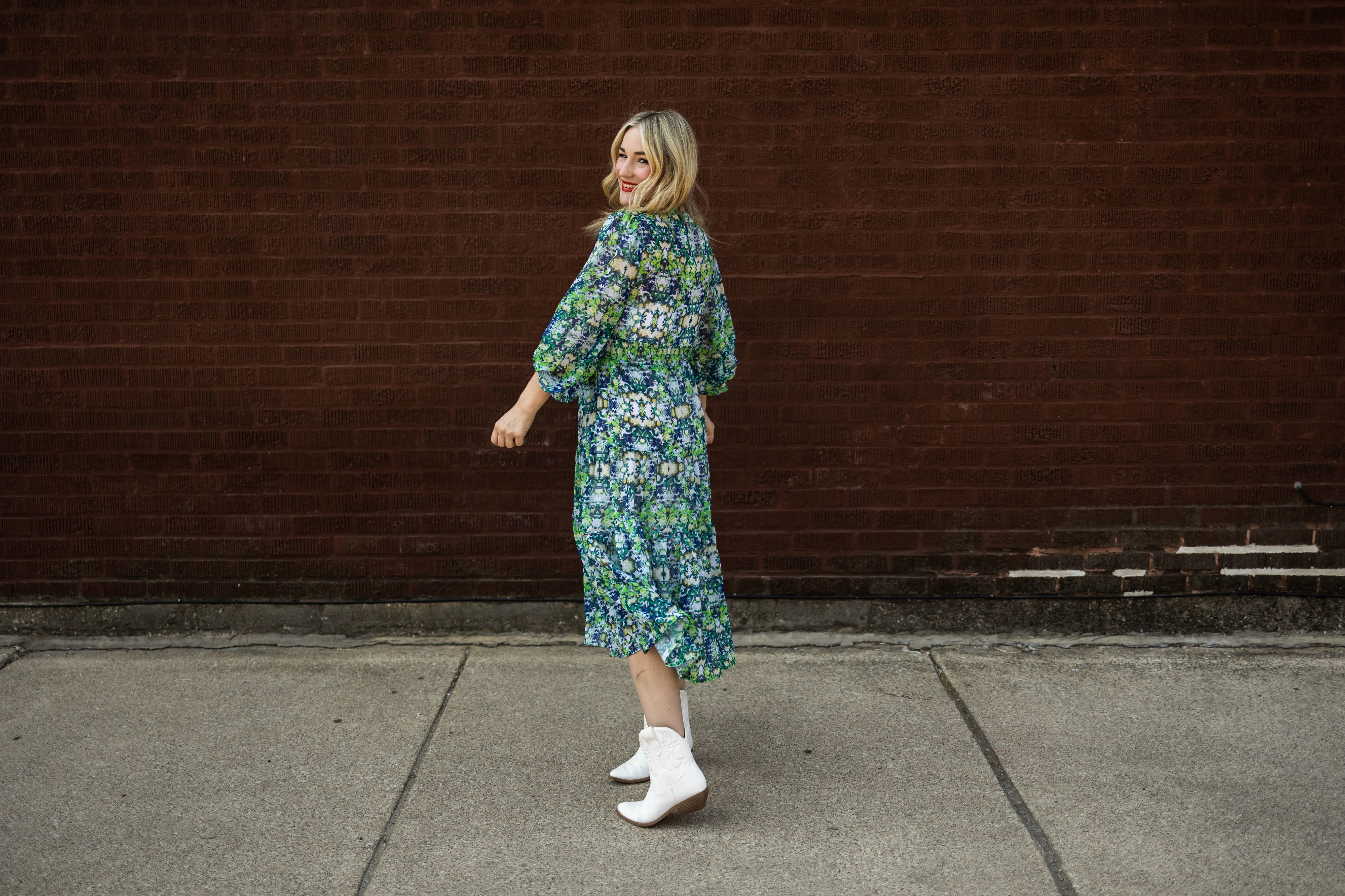 bree dress in blue green floral