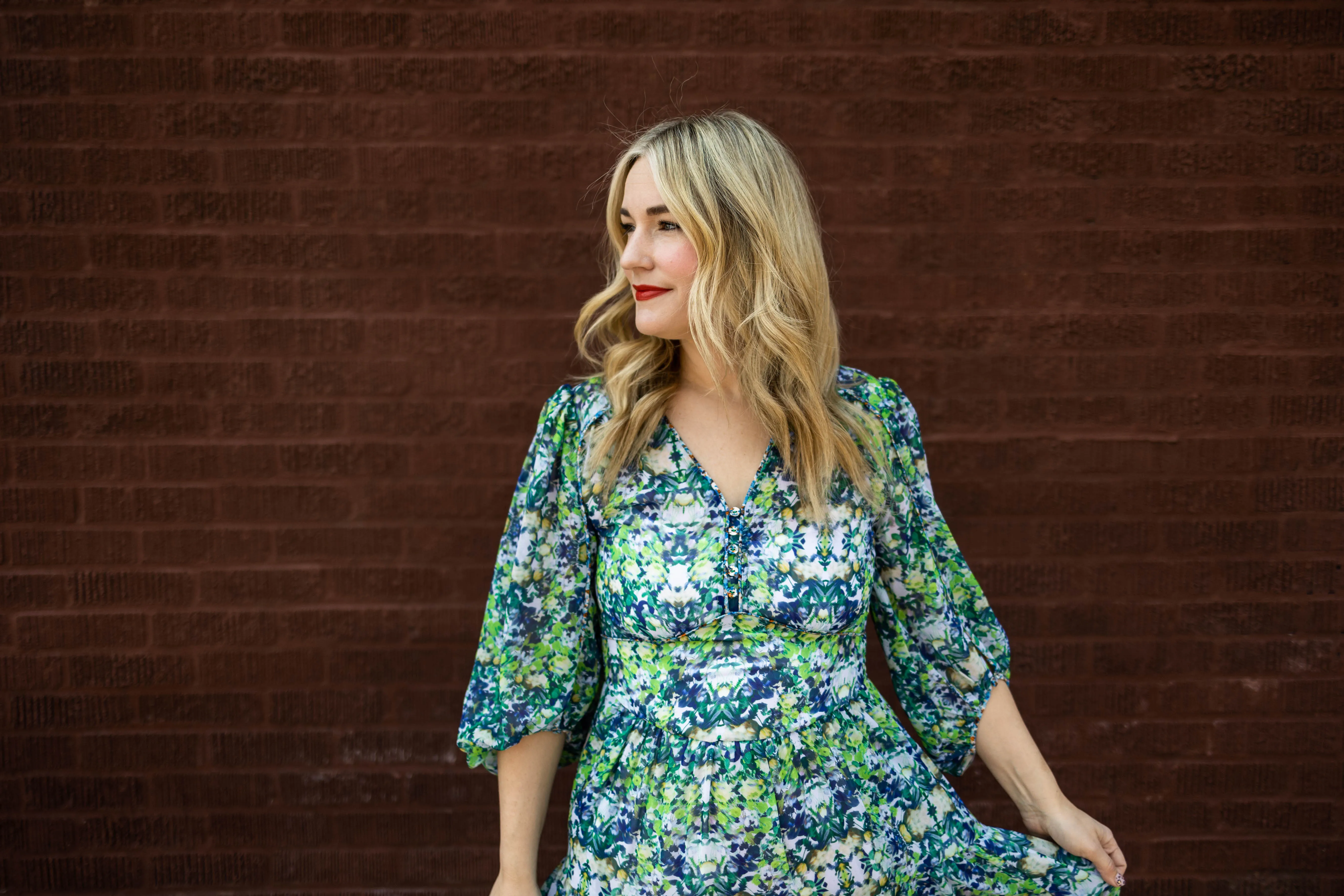 bree dress in blue green floral