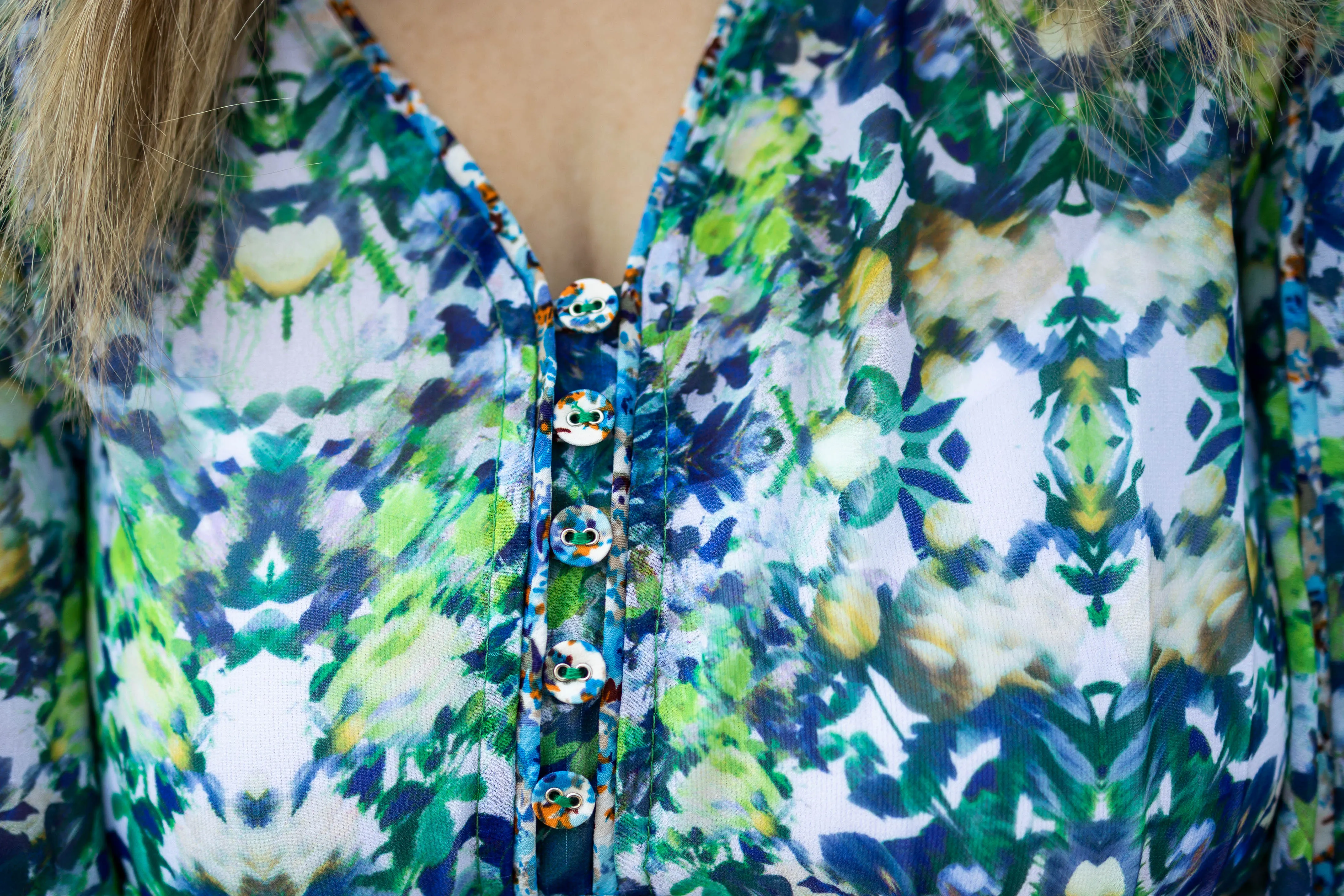 bree dress in blue green floral