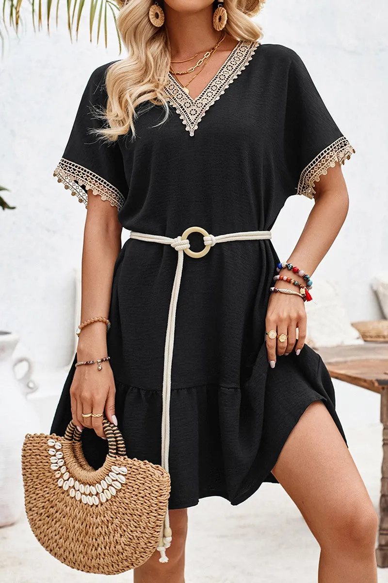 Breezy Crochet Trim A-Line Dress