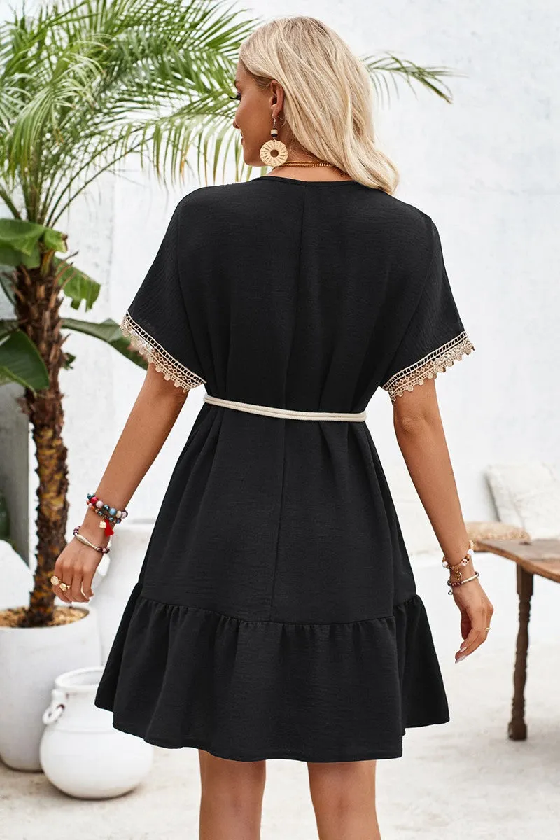 Breezy Crochet Trim A-Line Dress