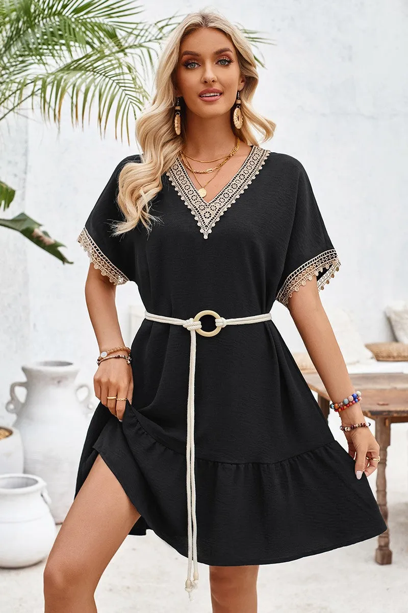 Breezy Crochet Trim A-Line Dress