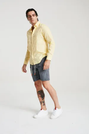 Breezy Pinstriped Knotted Shorts In Dark Blue