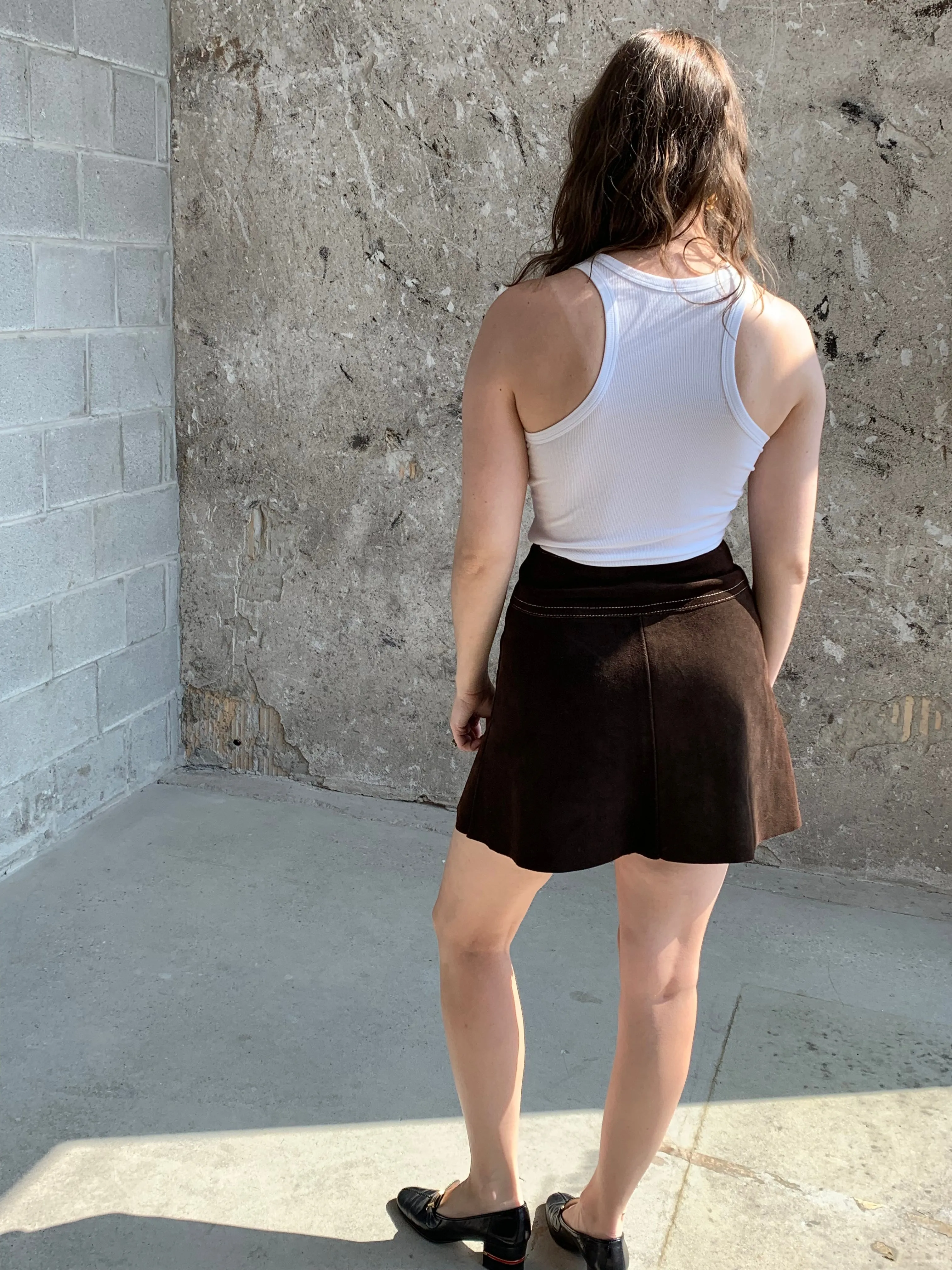 brown suede mini skirt