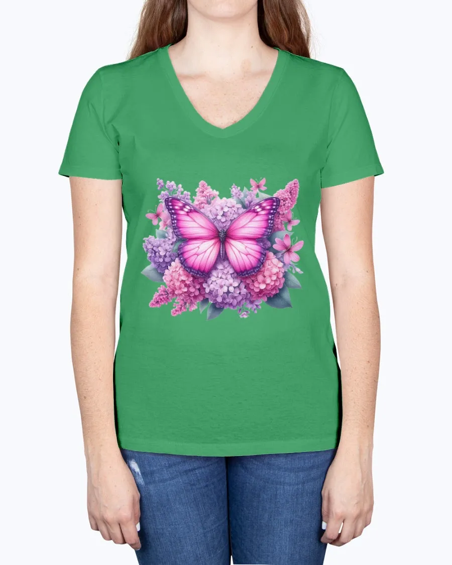 Butterfly flowers-pink - Ladies V-neck T-Shirt