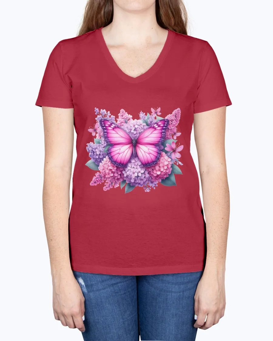 Butterfly flowers-pink - Ladies V-neck T-Shirt
