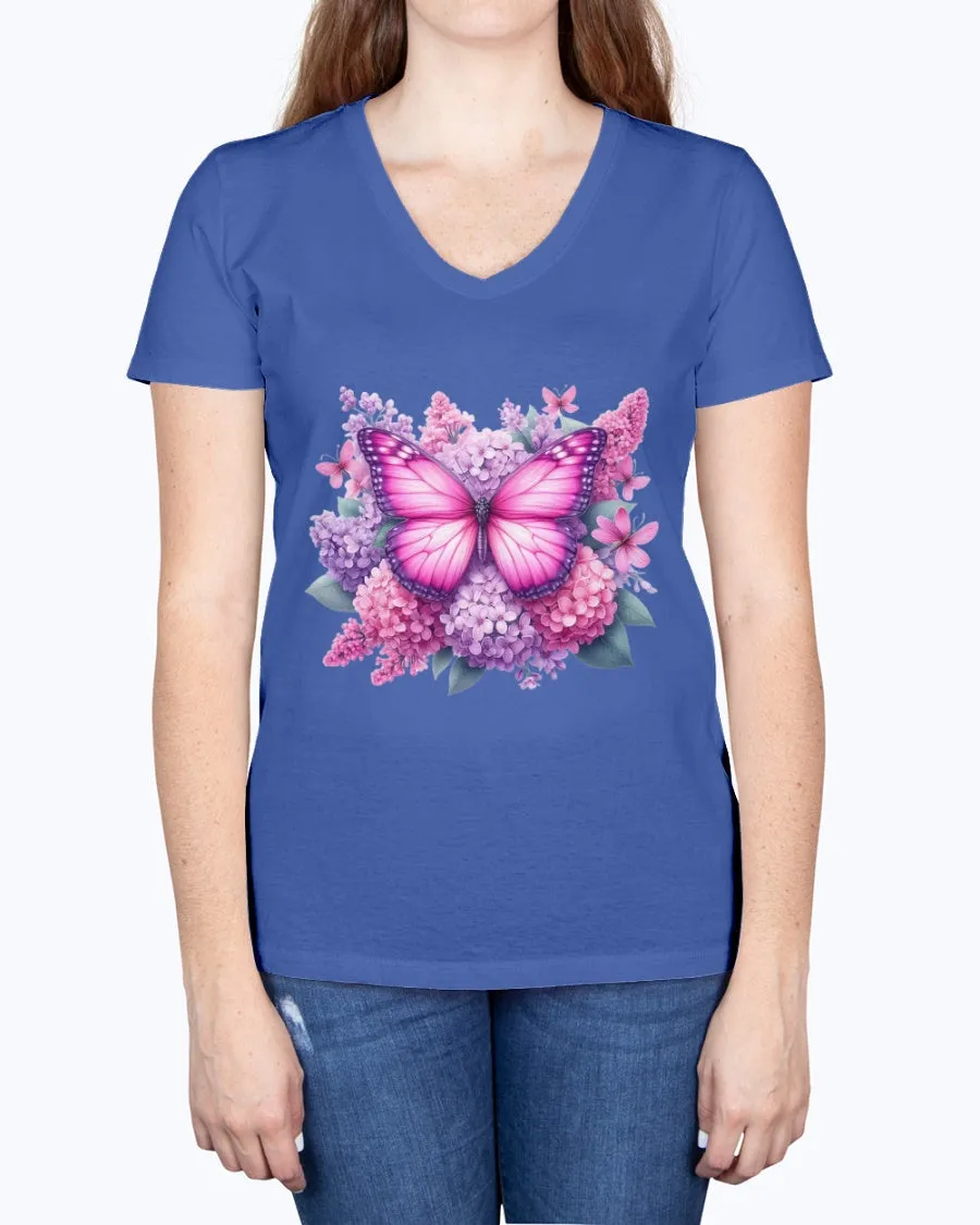 Butterfly flowers-pink - Ladies V-neck T-Shirt