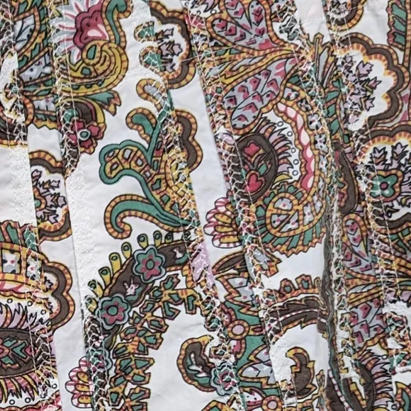 CAbi Palapa Swing Skirt Paisley Floral Button Front Cotton Boho Tan #861 size 8