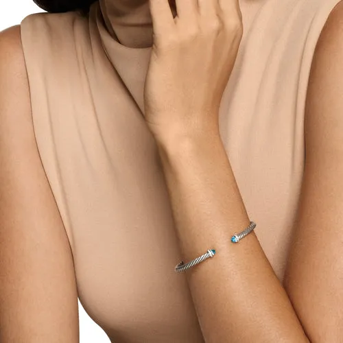 Cablespira Flex Bracelet in Sterling Silver with Blue Topaz and Diamonds, 4mm, Size Medium